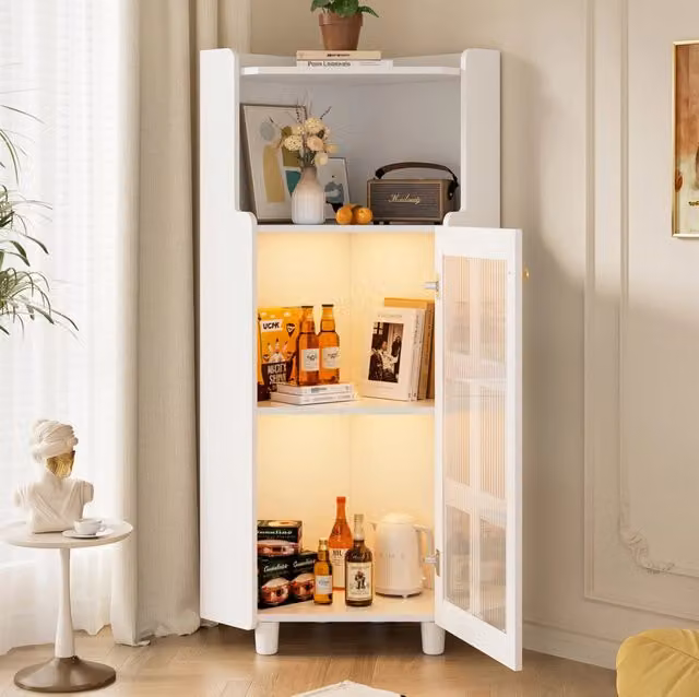 Mobile angolare MODFU bianco in MDF laccato con illuminazione LED integrata L: 124 cm, P: 63,5 cm