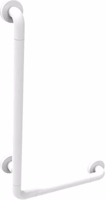 Maniglia da parete Goman bianca con impugnatura antiscivolo per disabili e anziani, modello angolato L: 70 cm, P: 8,5 cm