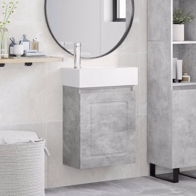 Mobile bagno vidaXL con rubinetto, design moderno in grigio cemento, L: 45,5 cm, P: 22,5 cm, H: 84 cm