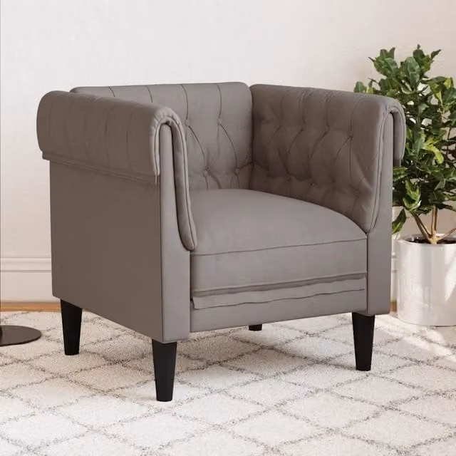 Poltrona Chesterfield vidaXL in tessuto beige e grigio con braccioli per soggiorno
