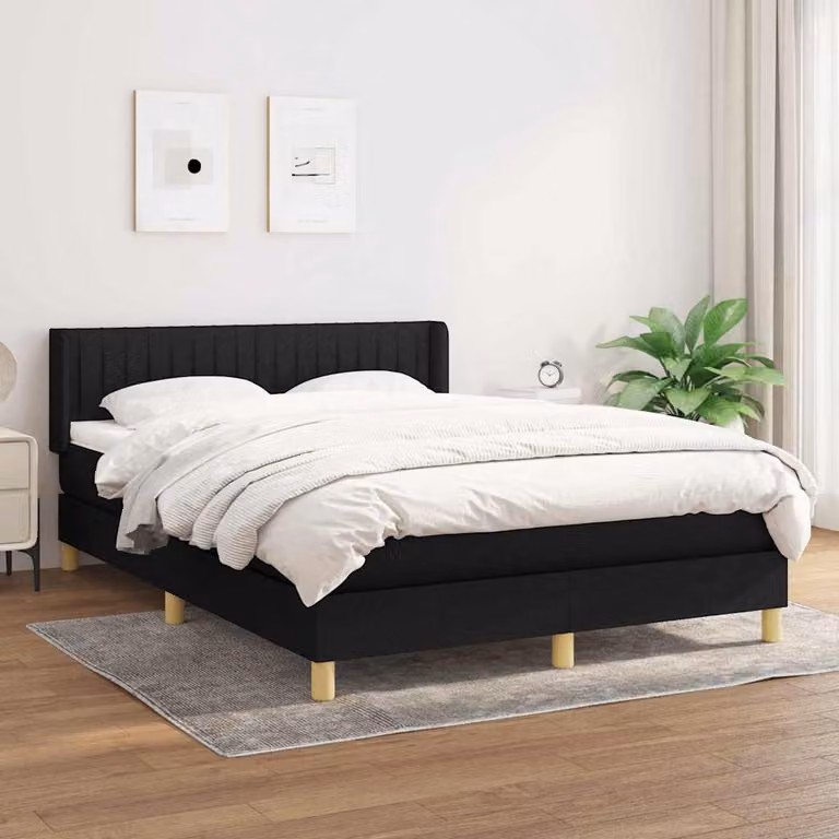 vidaXL Giroletto a Molle con Materasso Nero in Tessuto L/P/H: 140 x 200 x 88 cm