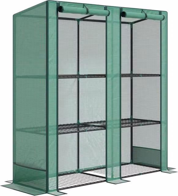 Outsunny Serra da giardino e balcone verde con ripiani metallici a 3 livelli, telaio in acciaio e copertura in PE con protezione UV, L 144 cm x P 48 cm x H 152 cm