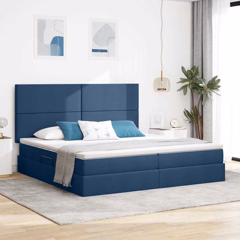 Letto con contenitore e materasso vidaXL in tessuto blu, L/P: 200 x 200 cm