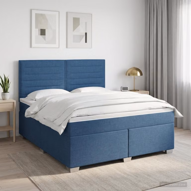 Letto box spring con materasso vidaXL in tessuto blu e bianco, L/P: 140 x 200 cm