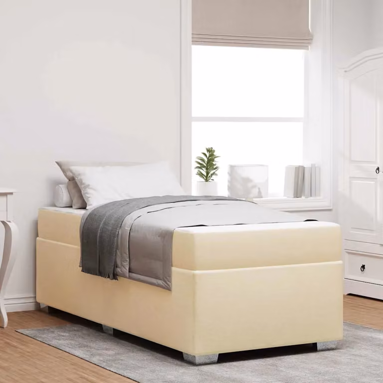 Struttura del letto con materasso vidaXL in tessuto beige, L/P/H: 90 x 200 x 66 cm