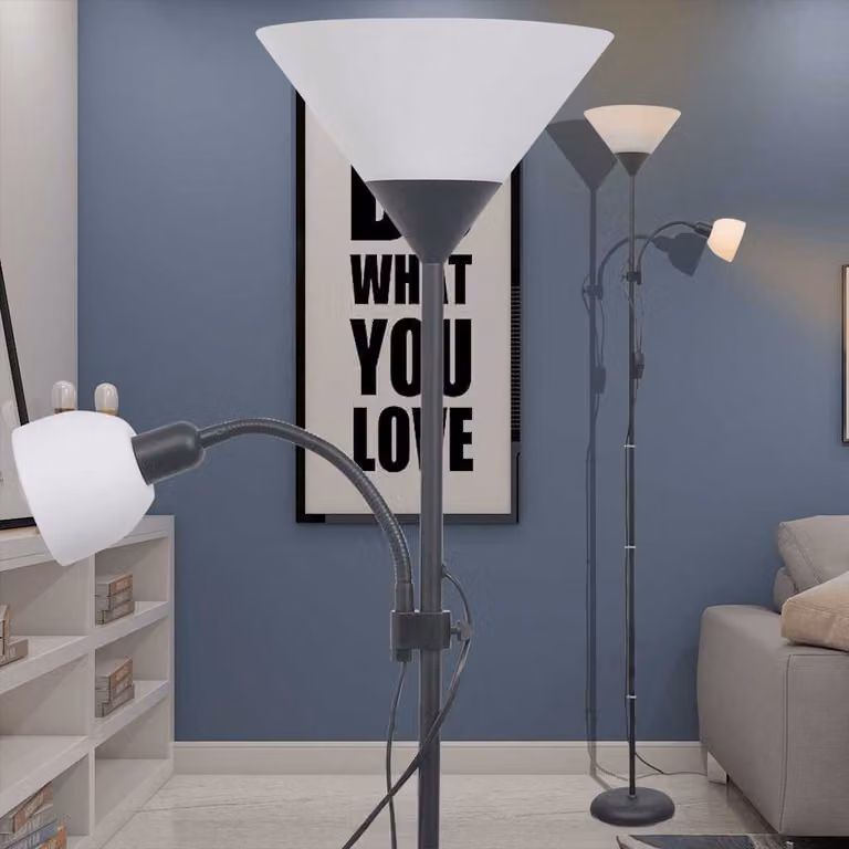vidaXL Lampada da Pavimento Moderna in Metallo Nera con Paralume a Cono e Attacco E27