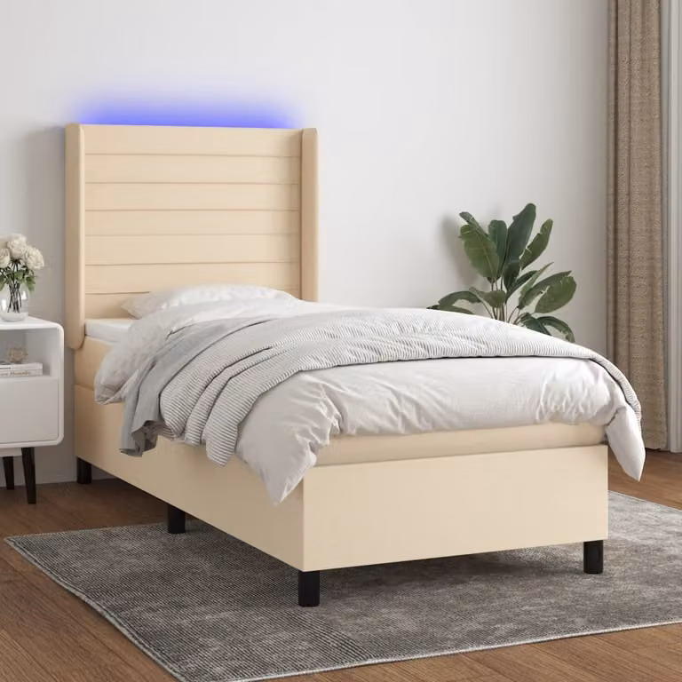 Letto a Molle con Materasso e Illuminazione LED vidaXL in Tessuto Beige e Bianco, L/P/H: 90 x 200 x 128 cm
