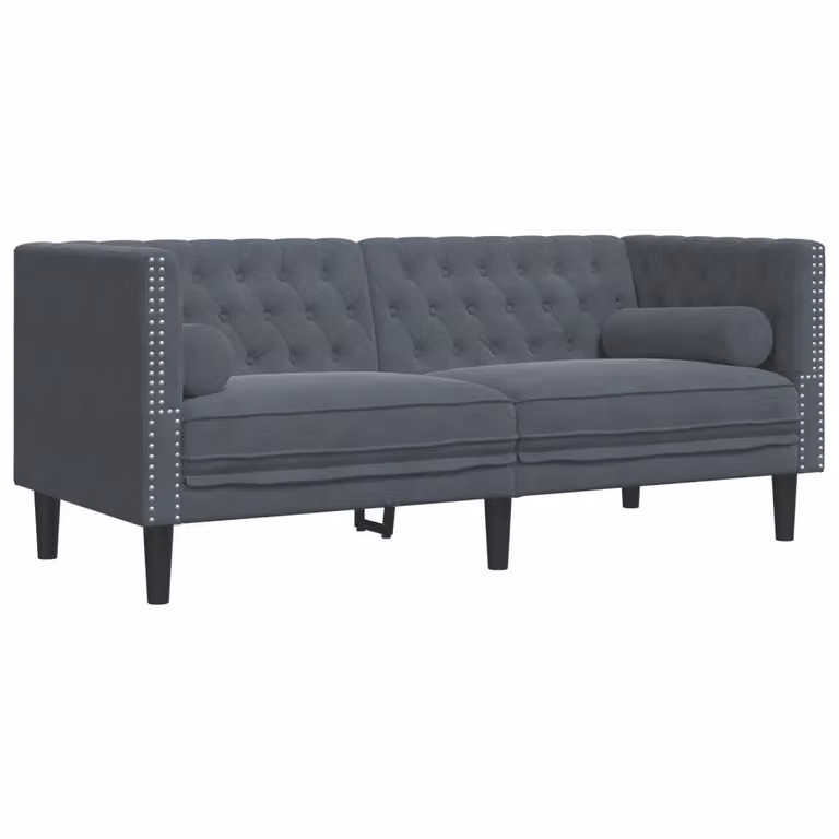 Divano Chesterfield a 2 posti vidaXL in velluto grigio con cuscini inclusi L: 174 cm, P: 74,5 cm, H: 70,5 cm
