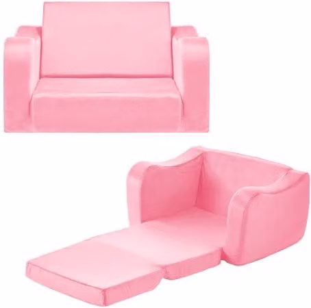Divano pieghevole per bambini VEVOR con braccioli, trasformabile in sdraio, rivestimento in velluto rosa