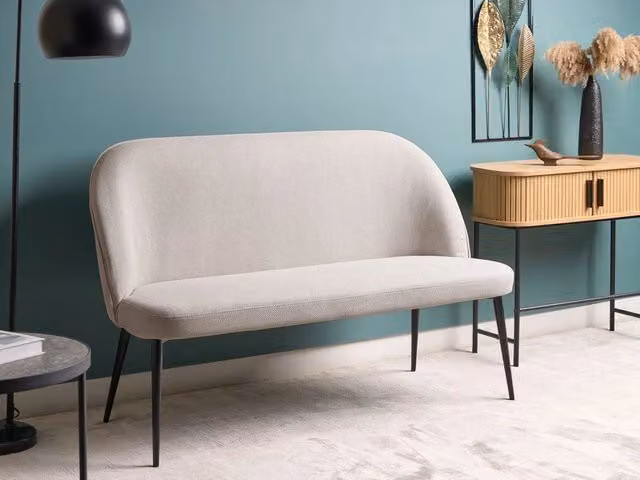Panca Divano da cucina Beliani a 2 posti con rivestimento in tessuto grigio e struttura in metallo e legno