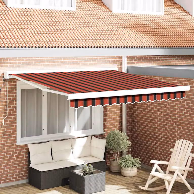 vidaXL Tenda retrattile con bracci pieghevoli in poliestere, Arancione e Marrone, L: 300 cm, P: 250 cm