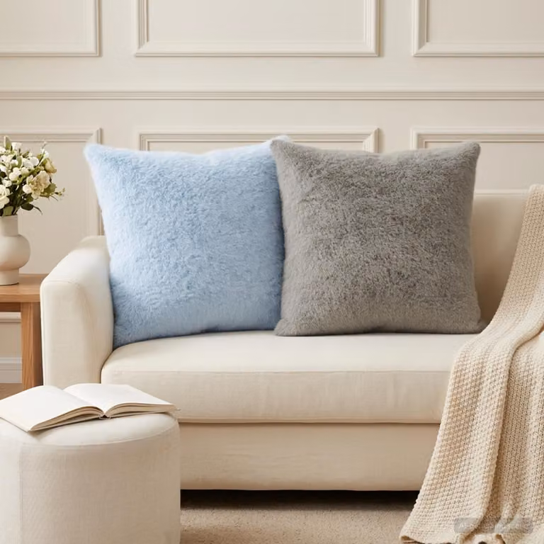 Set di 2 federe vidaXL HEERLEN in ecopelliccia blu, L/P: 55 x 55 cm