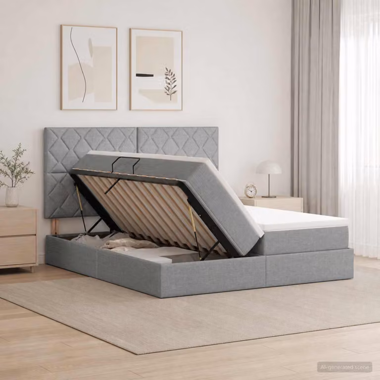 Letto con contenitore vidaXL in tessuto grigio con base a sollevamento L/P: 180 x 200 cm, H: 140 cm