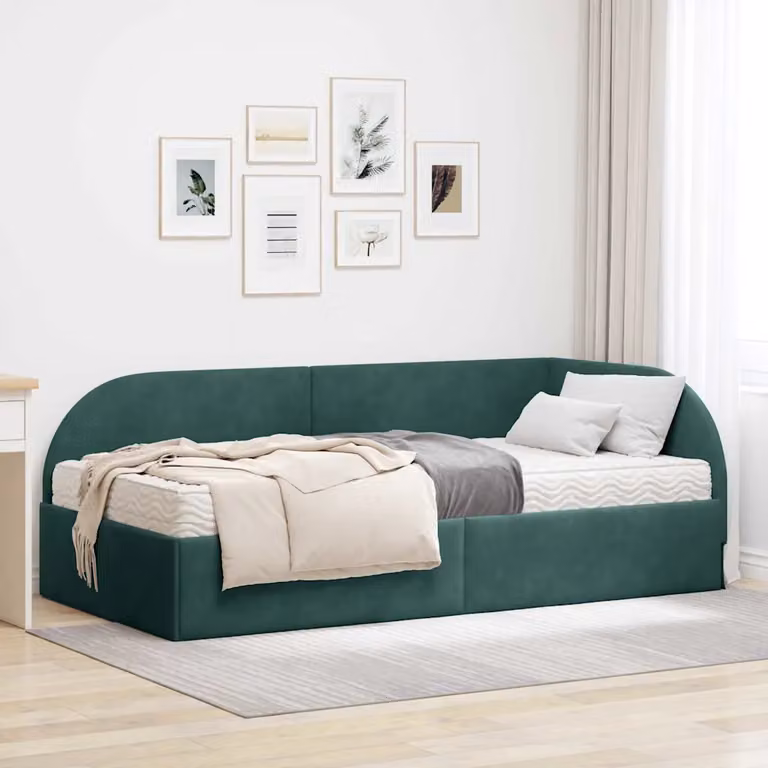 vidaXL Struttura Letto Angolare con 2 Materassi in Schiuma, Rivestimento in Velluto Verde, L/P/H: 200 x 90 x 72 cm