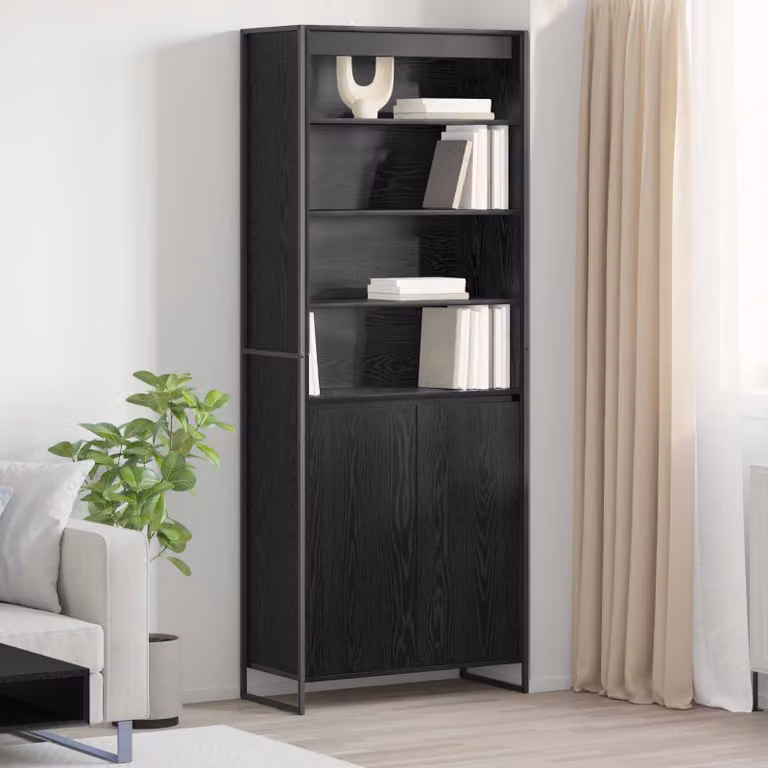 Armadio alto vidaXL in stile industriale in rovere e nero con ante a battente, L: 79 cm, P: 36 cm, H: 200 cm