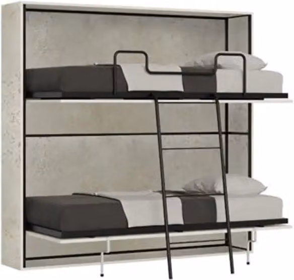 Letto a scomparsa doppio Kivio con materasso in schiuma e struttura in faggio, disponibile in bianco o grigio