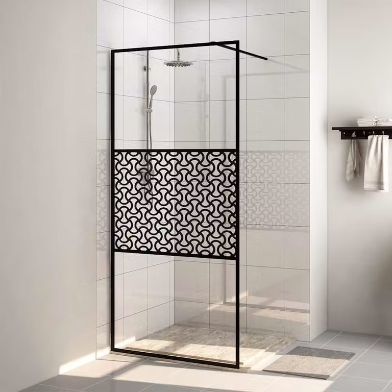 Parete per Doccia Walk-in vidaXL in Vetro Trasparente ESG, Colore Nero, L: 90 cm, H: 195 cm