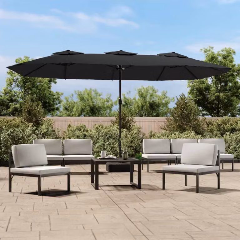 Ombrellone a Doppia Testa con LED vidaXL, Colore Nero, L: 449 cm, H: 245 cm