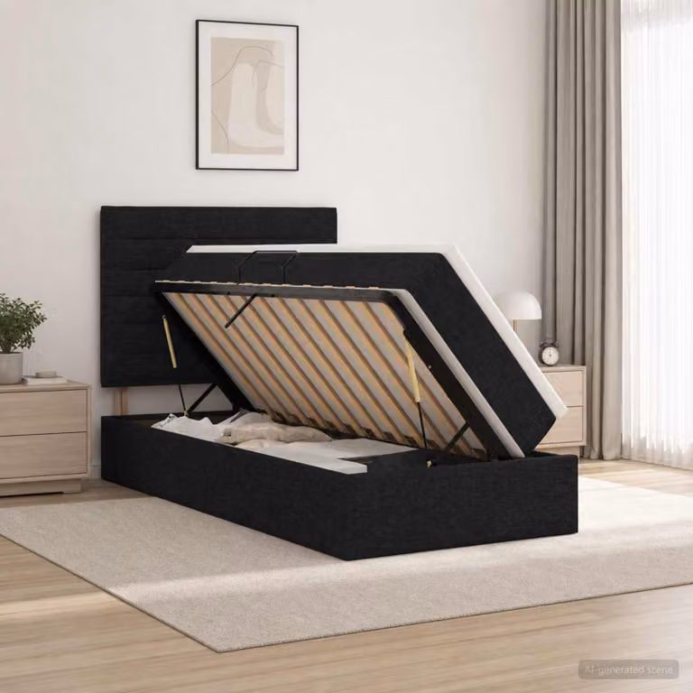 Letto con contenitore e materasso vidaXL in tessuto nero L: 100 cm, P: 200 cm, H: 140 cm