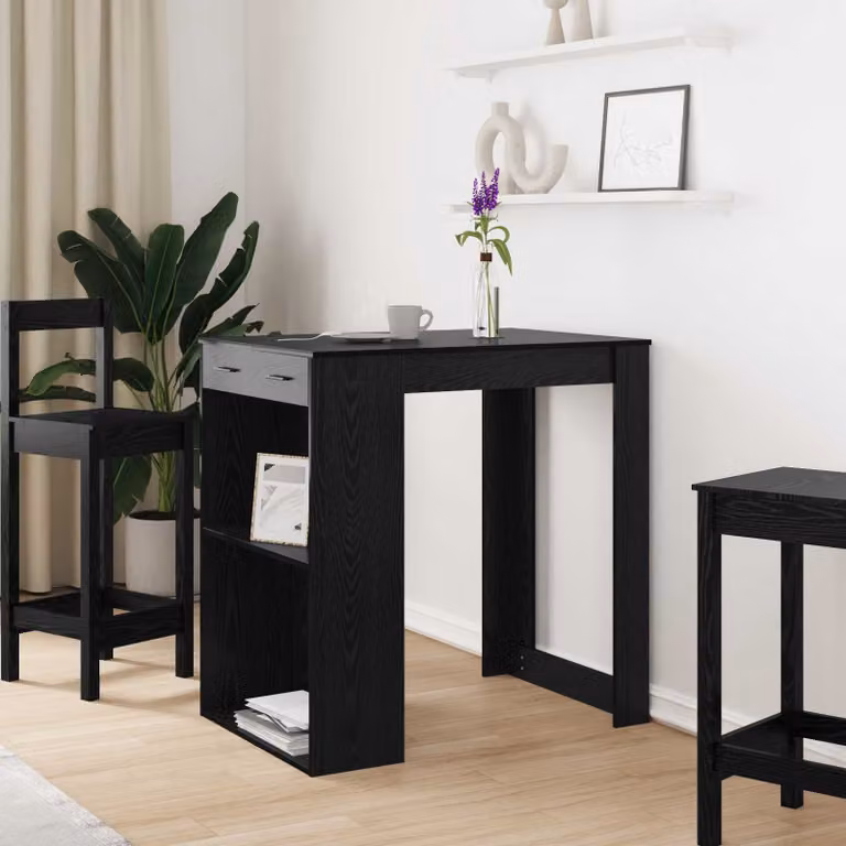 vidaXL Tavolo da bar moderno rettangolare in legno nero L/P/H: 102 x 70 x 103,5 cm