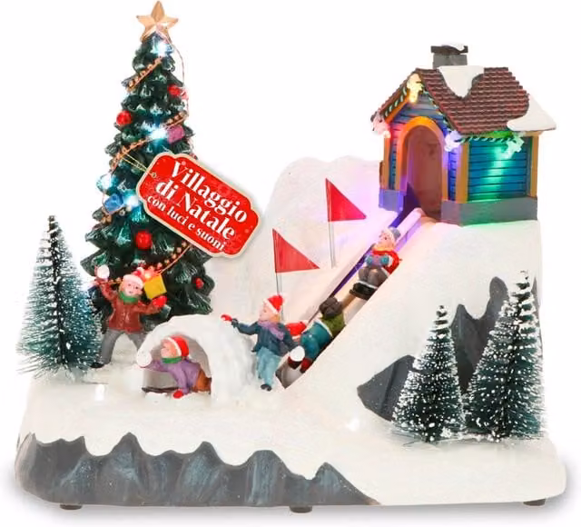 Villaggio di Natale Animato Saint Joy con Luci LED Multicolore, Musica e Pista in Movimento