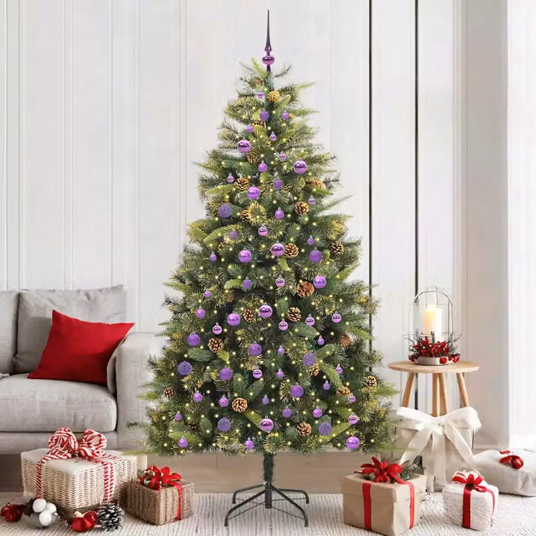 Albero di Natale artificiale con coni LED luce bianca calda vidaXL, Verde, Altezza: 210 cm, Larghezza: 120 cm
