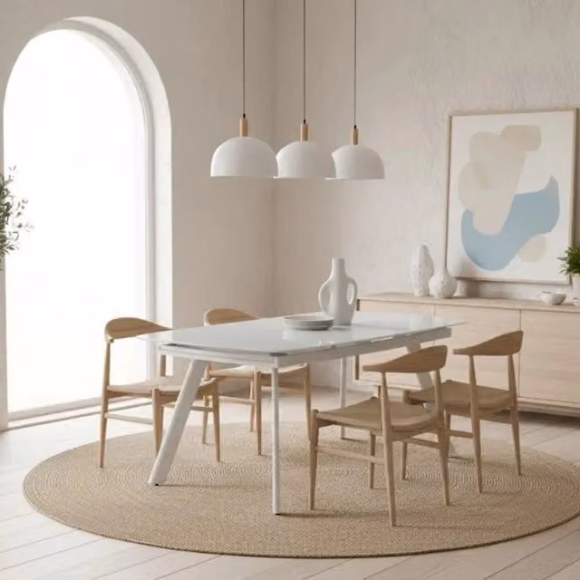 Tavolo da pranzo allungabile Duzzle in vetro temperato bianco lucido, L: 140-210 x P: 90 cm