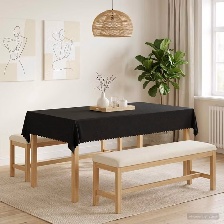 Tovaglia Rettangolare vidaXL in Jacquard Grigio e Nero, Idrorepellente e Lavabile in Lavatrice, L 140 cm x P 220 cm