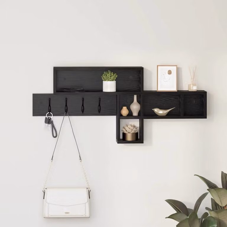 vidaXL Appendiabiti a muro moderno in legno nero L: 100 cm, P: 12 cm, H: 43,5 cm