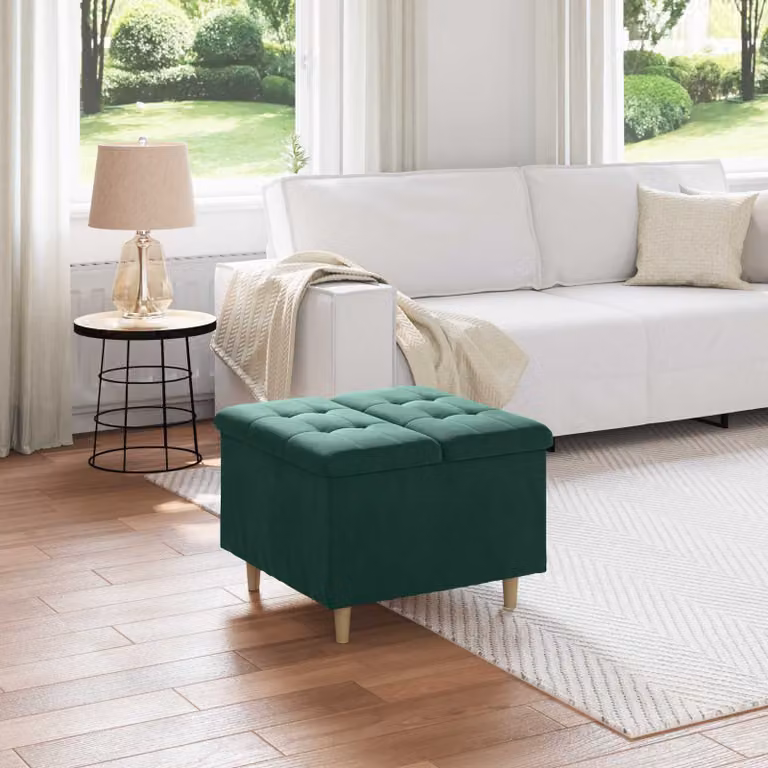 Pouf con contenitore vidaXL in velluto verde scuro L: 60 cm, P: 60 cm, H: 45 cm