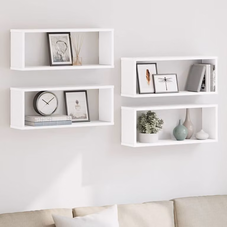 Set di 4 mensole a cubo da parete vidaXL in legno bianco, L 60 cm x P 15 cm x H 23 cm