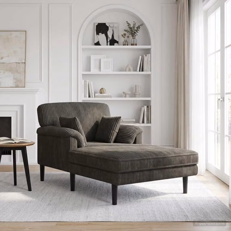 Chaise longue moderna vidaXL a forma di L in velluto a coste color antracite con cuscini inclusi e coperture rimovibili L/P/H: 174 x 101 x 90 cm