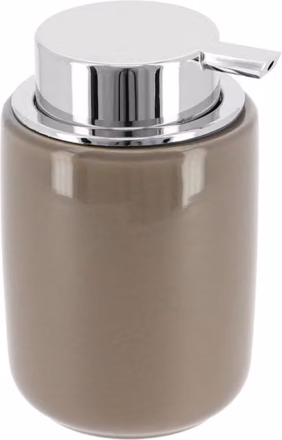 Dispenser per sapone in dolomite con erogatore a pompa, modello Talpa, colori marrone e beige