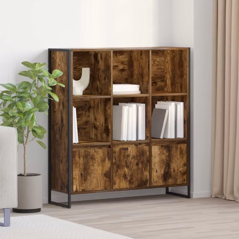Armadio per Libri Industrial vidaXL in Legno e Metallo, Colore Rovere Opaco, L: 99,5 cm, P: 30 cm, H: 108 cm