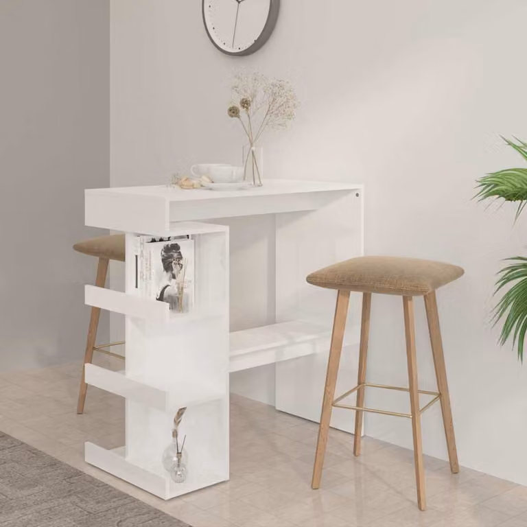 vidaXL Tavolo da Bar Moderno con Ripiani Bianco Lucido L/P/H: 100 x 50 x 101,5 cm