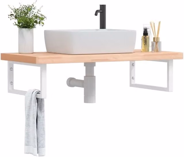 Ripiano a parete per lavabo vidaXL in acciaio e legno di faggio bianco