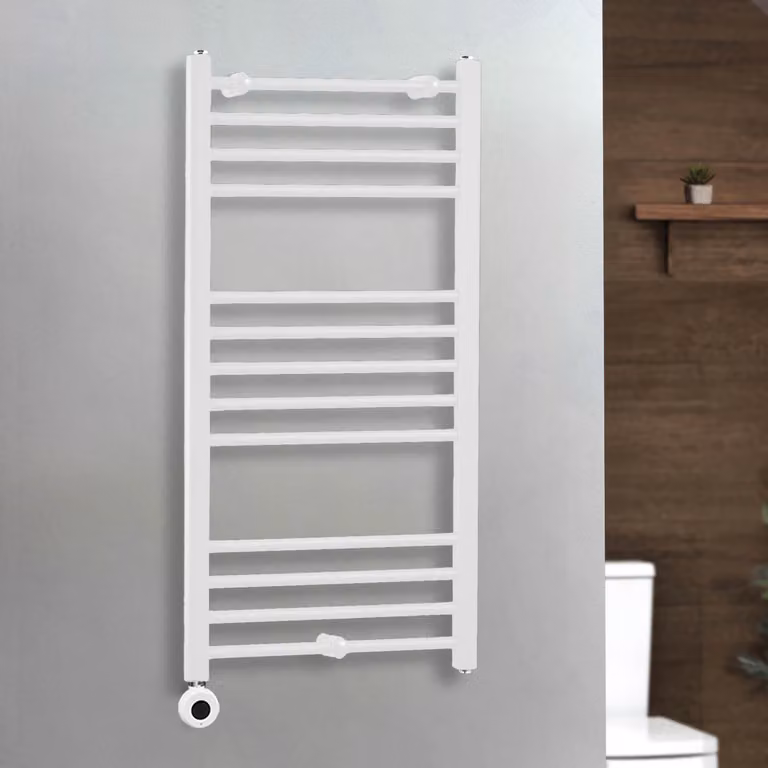 Scaldasalviette Elettrico con Elemento Riscaldante Termostatico Cablato ECOSO by Hudson Reed, Bianco, L: 50 cm, H: 100 cm