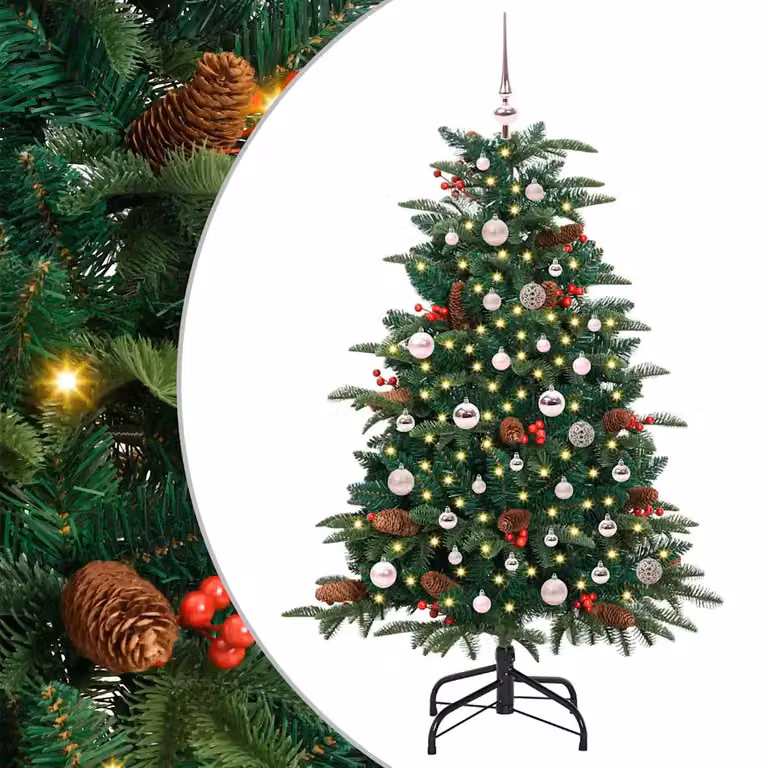 Albero di Natale artificiale verde vidaXL con 100 LED luce bianca calda e alimentazione USB, Altezza: 150 cm