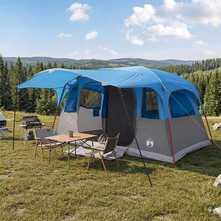 Tenda a tunnel dome vidaXL per 10 persone, Blu, Poliestere e Acciaio, L/P/H: 480 x 209 x 435 cm