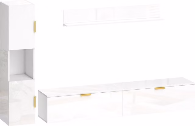 Mobile TV sospeso HOMCOM con ante a ribalta, armadio e mensola a parete per soggiorno, Bianco lucido, 180 cm