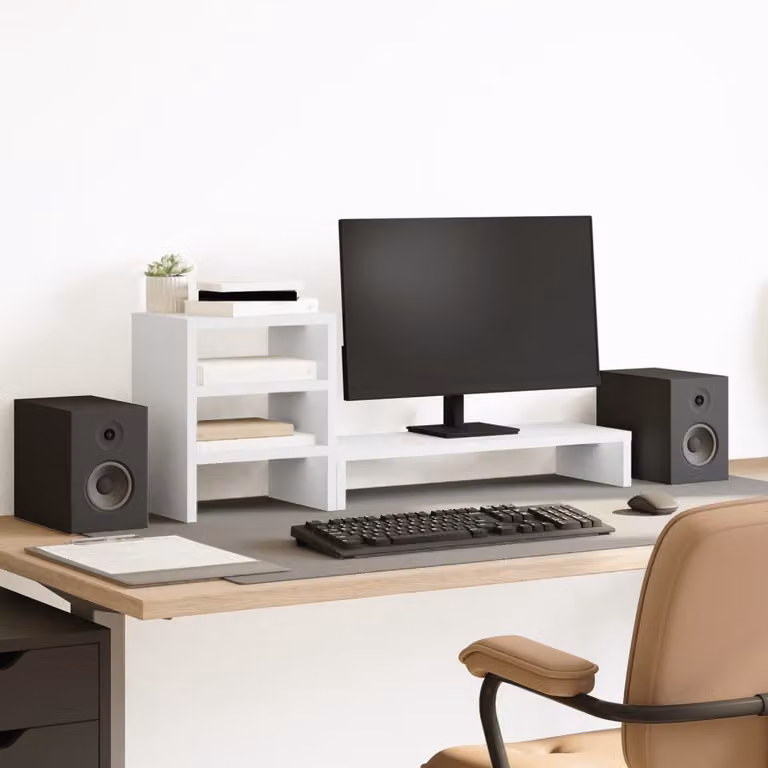 Supporto Monitor con Organizzatore vidaXL Bianco in Truciolato L: 30 cm, P: 20 cm, H: 3 cm