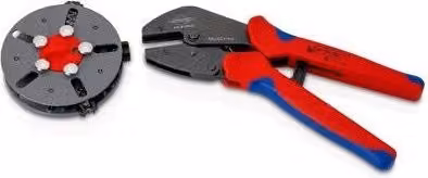 Pinza crimpatrice Knipex MultiCrimp 973303 con magazzino intercambiabile, 0,25 - 6,0 mm² (24 - 10 AWG), in acciaio brunito, colore argento e rosso, lunghezza 250 mm