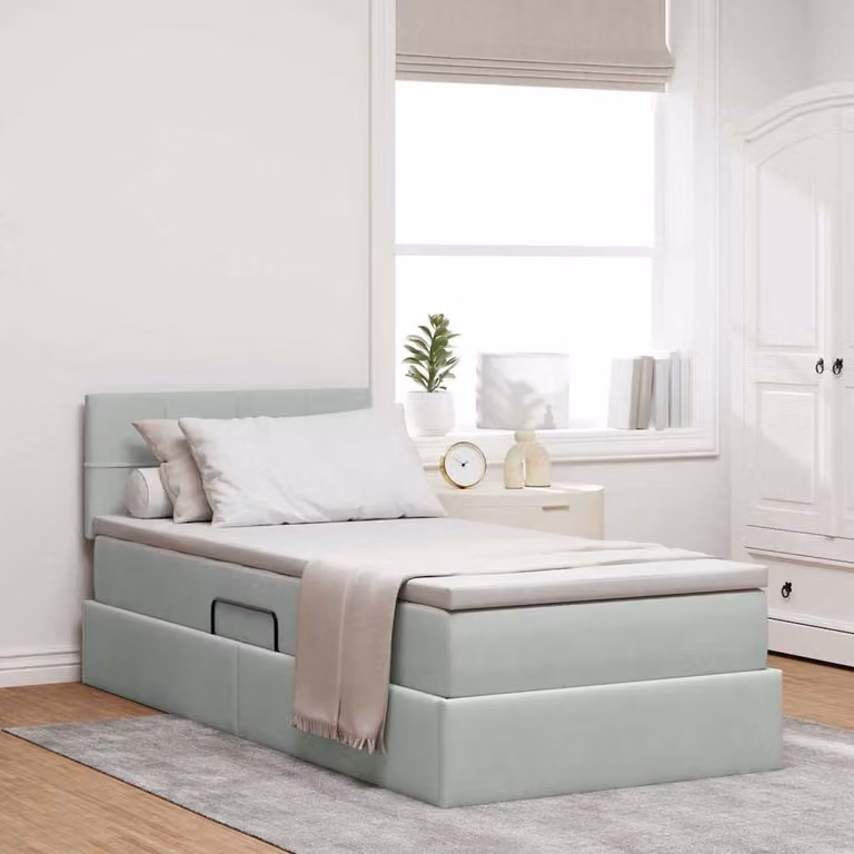 Letto con Contenitore vidaXL in Velluto Grigio con Struttura in Metallo e Legno L/P/H: 204 x 100 x 88 cm