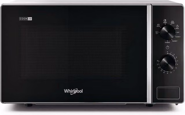 Microonde Whirlpool Mwp 103 Sb con Grill, 20 Litri, 700 W, Nero e Argento, L: 45,2 cm, P: 37,8 cm, H: 26,2 cm