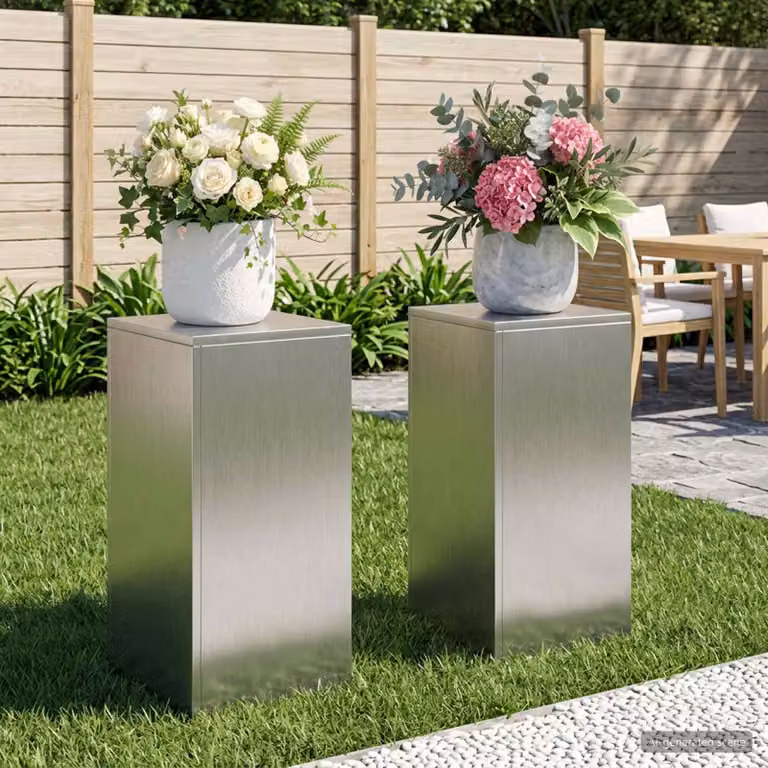 Set di 2 supporti per piante vidaXL in acciaio color argento opaco, L/P/H: 30 x 30 x 60 cm