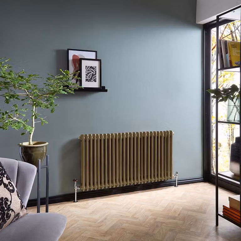 Radiatore Tradizionale a Doppia Colonna Orizzontale HudsonReed Oro, H: 119 cm, L: 60 cm