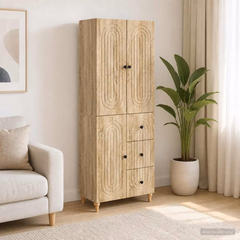 Set di mobili da soggiorno vidaXL composto da 2 pezzi in legno ingegnerizzato marrone con lowboard e pensili a parete