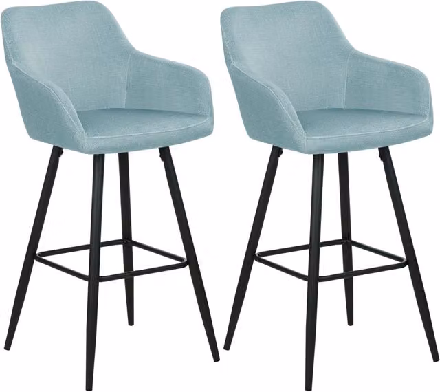 Set di 2 sgabelli da bar BELIANI in velluto azzurro con braccioli e gambe in metallo stile moderno