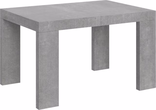 Tavolo allungabile moderno Roxel con piano rettangolare in finitura cemento grigio L/P/H: 90 x 130/390 cm