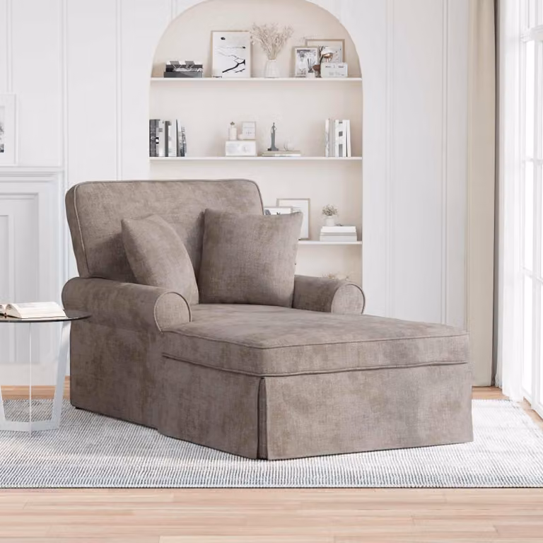 vidaXL Chaise Longe ARES con Cuscino e Gonna, Beige, L: 157 cm, P: 91 cm, H: 91 cm